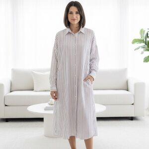 Felicite Red White Blue Patriotic Striped Long Sleeve Shirt Dress Maxi Summer M